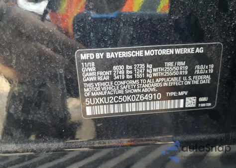 2019 BMW X6 xDrive35I z USA, uszkodzony, nr VIN 5UXKU2C50K0Z64910